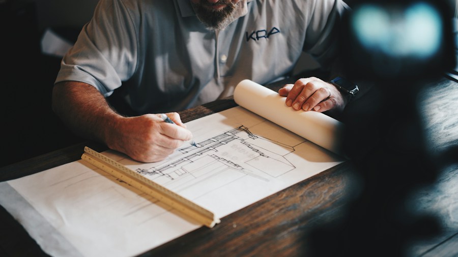 An architect reviewing a building plan
