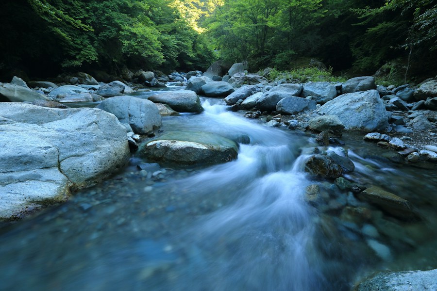 Flowing water in a river